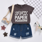 ROCK PAPER上衣字母印花+短裤两件套