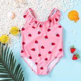 粉色草莓印花泳衣