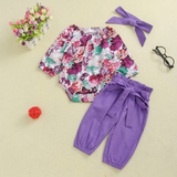 花朵印花紫色哈衣套装